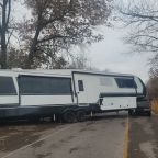 RV tilted after taking a turn to sharp, wheel went off the road